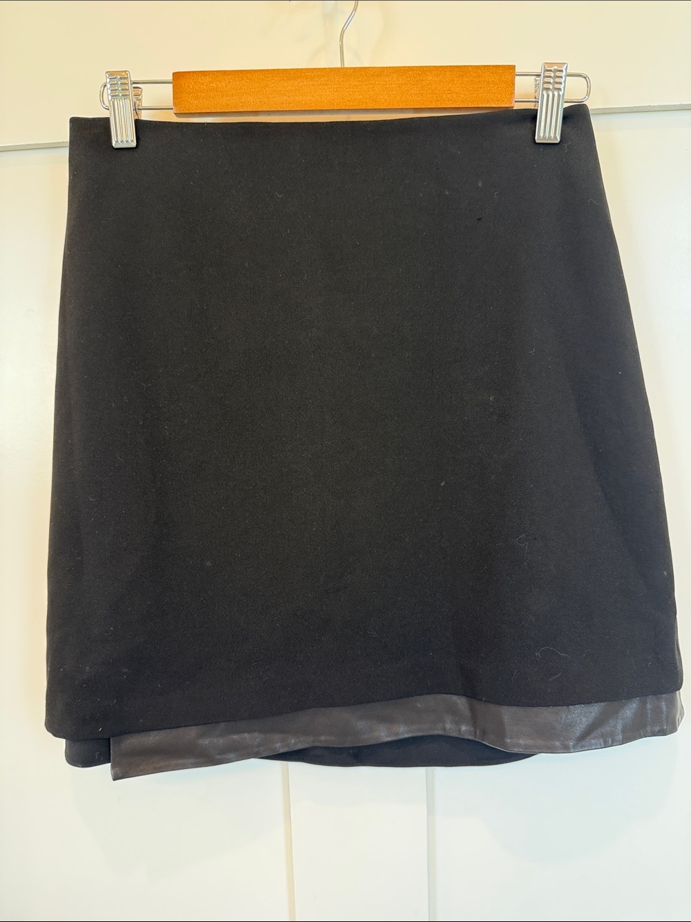 Alice + Olivia Black Mini Skirt with Leather-Trim Hem